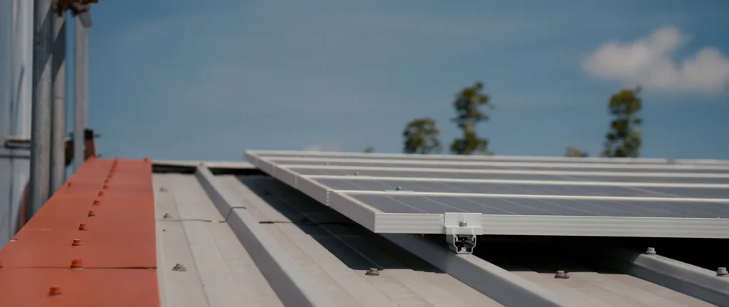 Still from the Credo x Redco case study video showing the solar panels installed on the roof of the Redco factory.