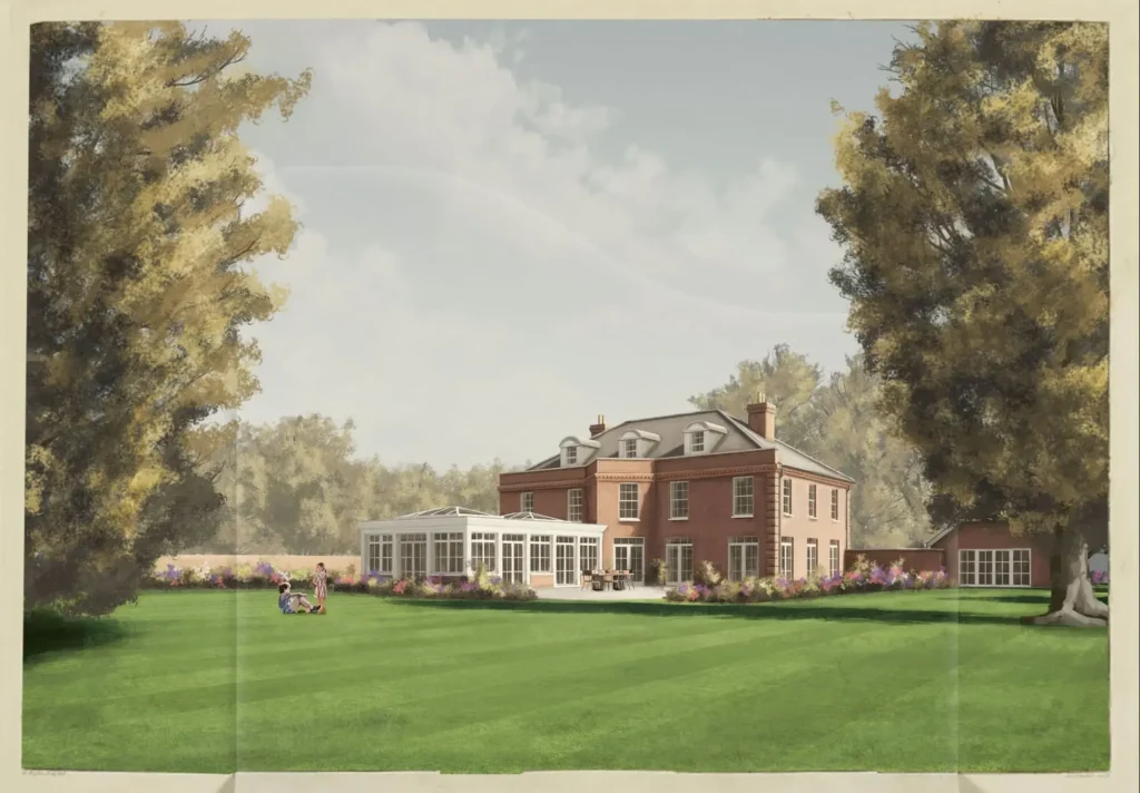 Rear garden‑facing view of Georgian House in Holt with brick façade and sash windows