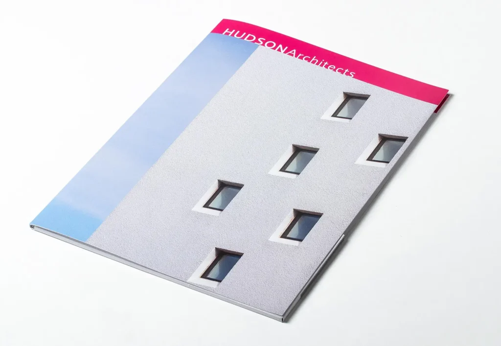 Front cover of the Hudson Architects brochure showing a full bleed image of one of their projects.