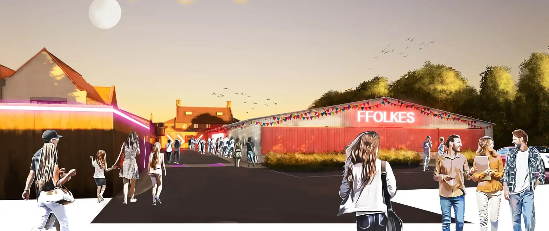 Banner image for the architectural visualisation & CGI page, featuring a computer generated image of the Ffolkes Feast project.