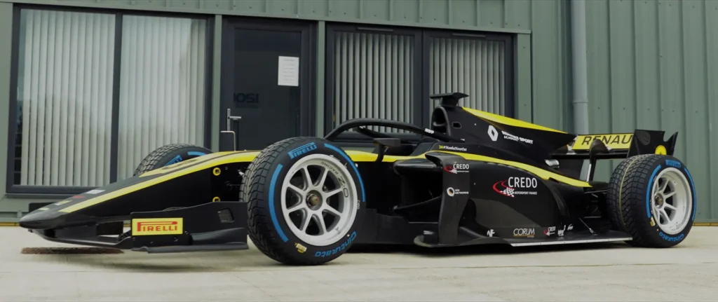 Still of a Formula 2 racing car, taken as part of the Virtuosi Sponsorship announcement video.