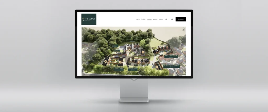 Mockup of The Lodge, Drayton site map website shown on an Apple Display.