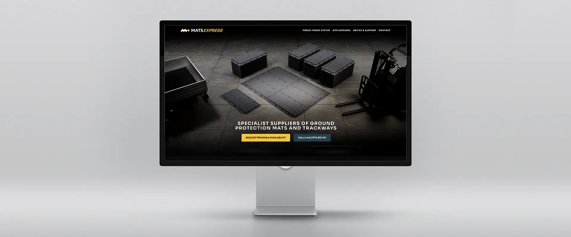 Mockup of the Mats Express homepage as it would be displayed on an iMac.
