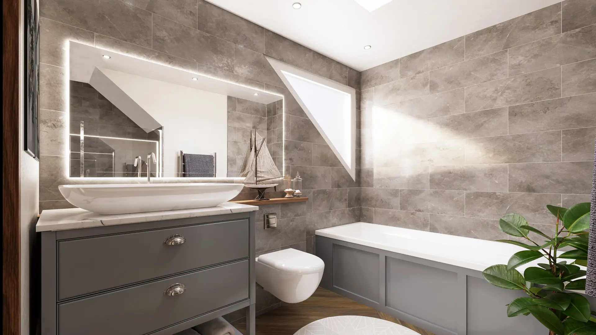 Interior visual of the bathroom at Holkham House