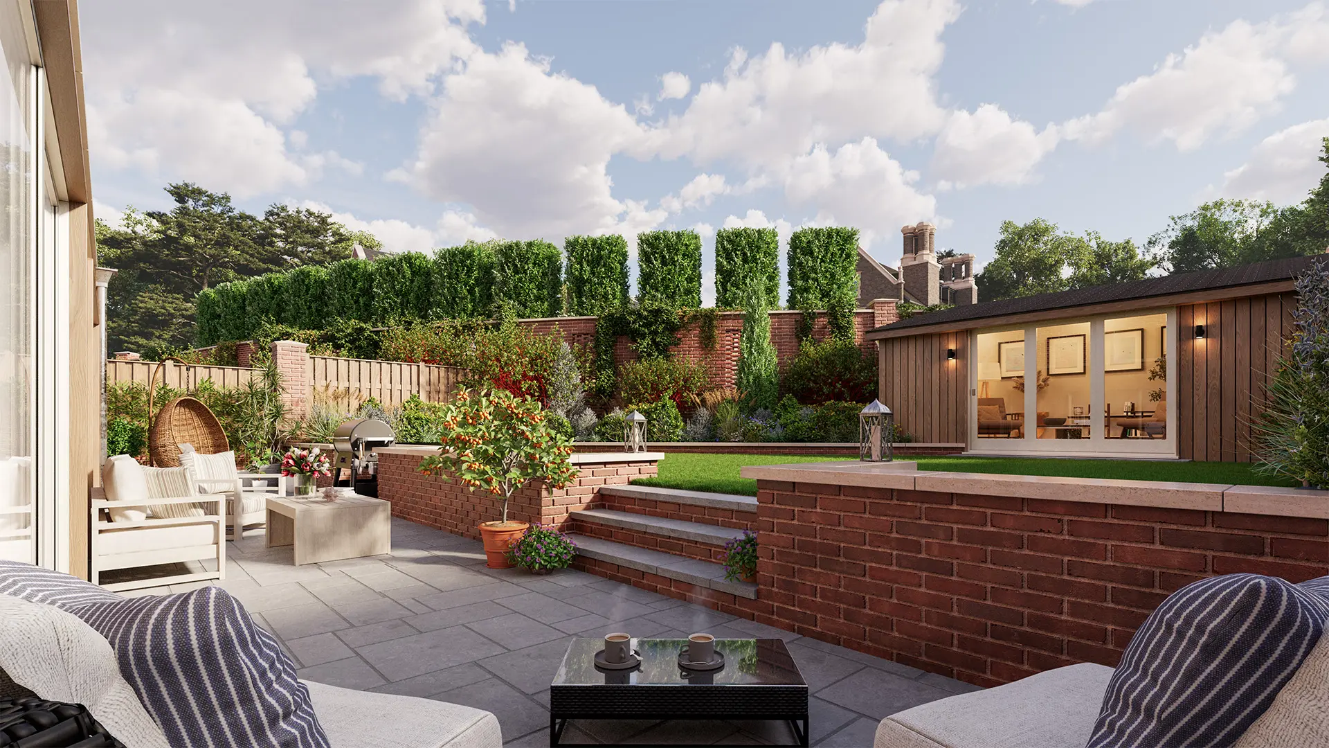 Computer generated image of the garden at Holkham House with landscape architect specified planting