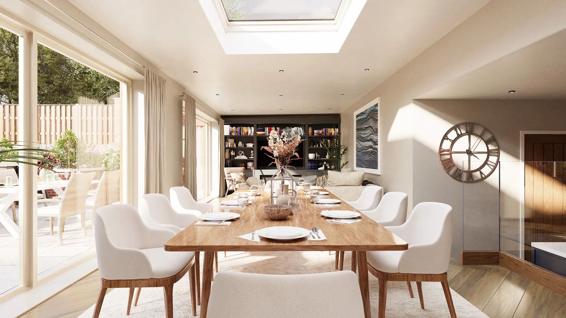 CGI rendered image of the dining room at Wells House