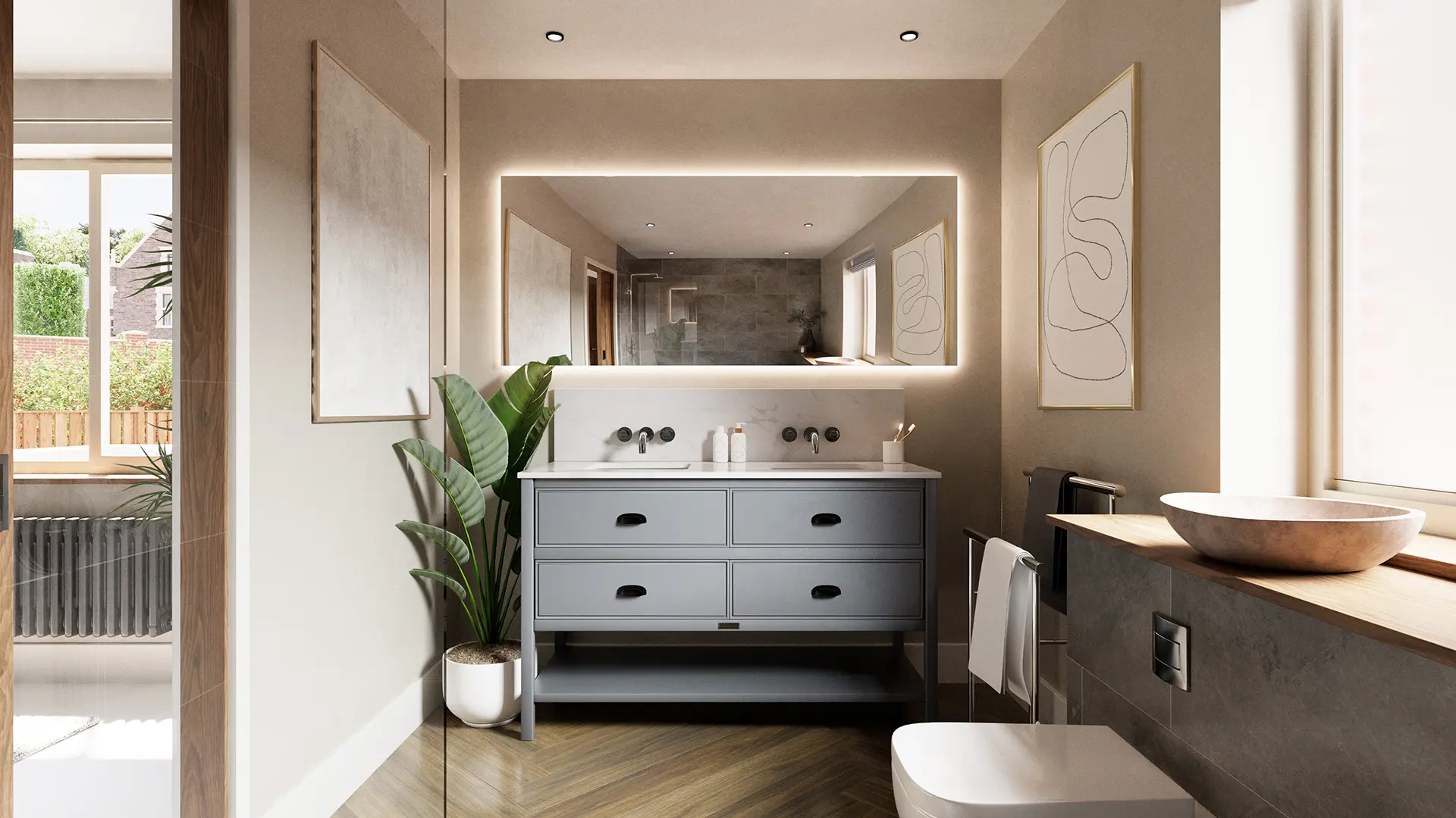 Architectural visualisation of the en-suite at Wells House in Norfolk