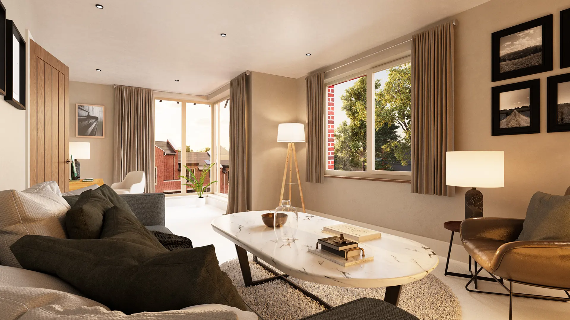 Architectural visualisation of the upstairs sitting room at the Wells House plot at The Lodge in Drayton