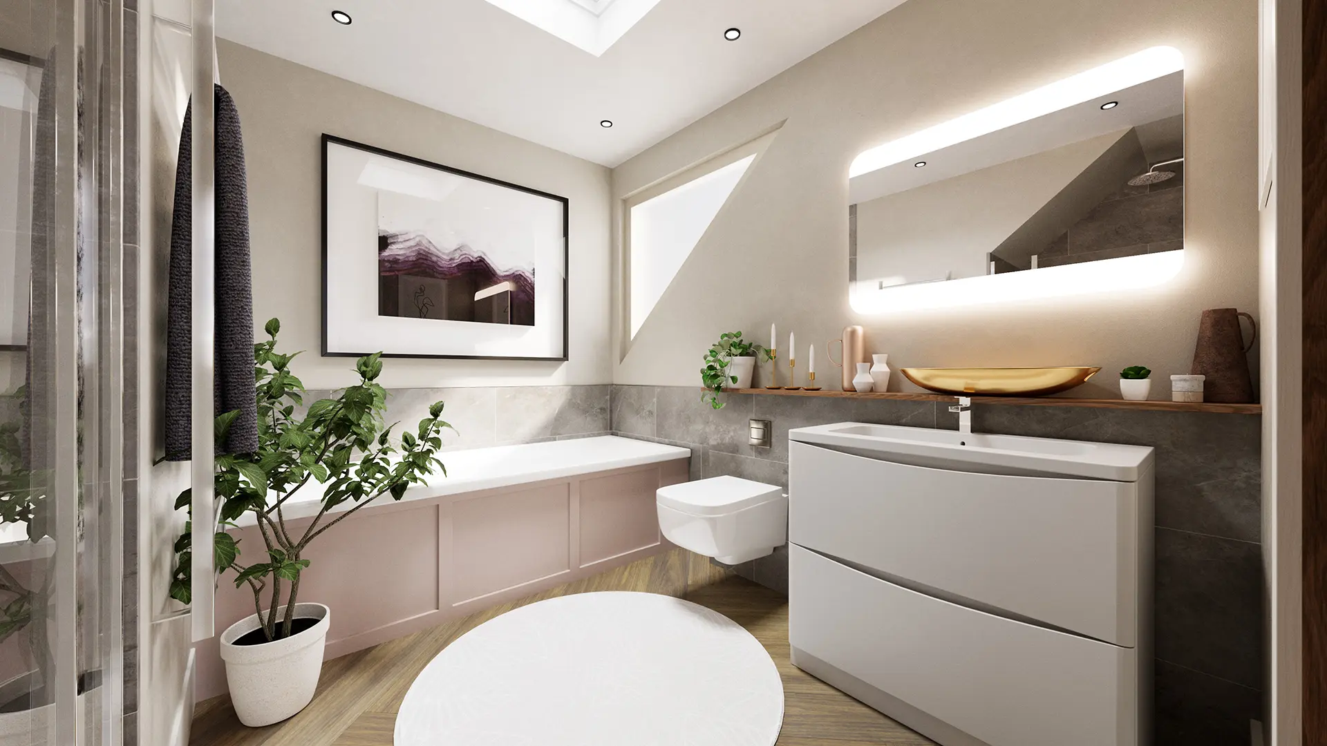 Interior architectural visualisation of the bathroom at Wells House