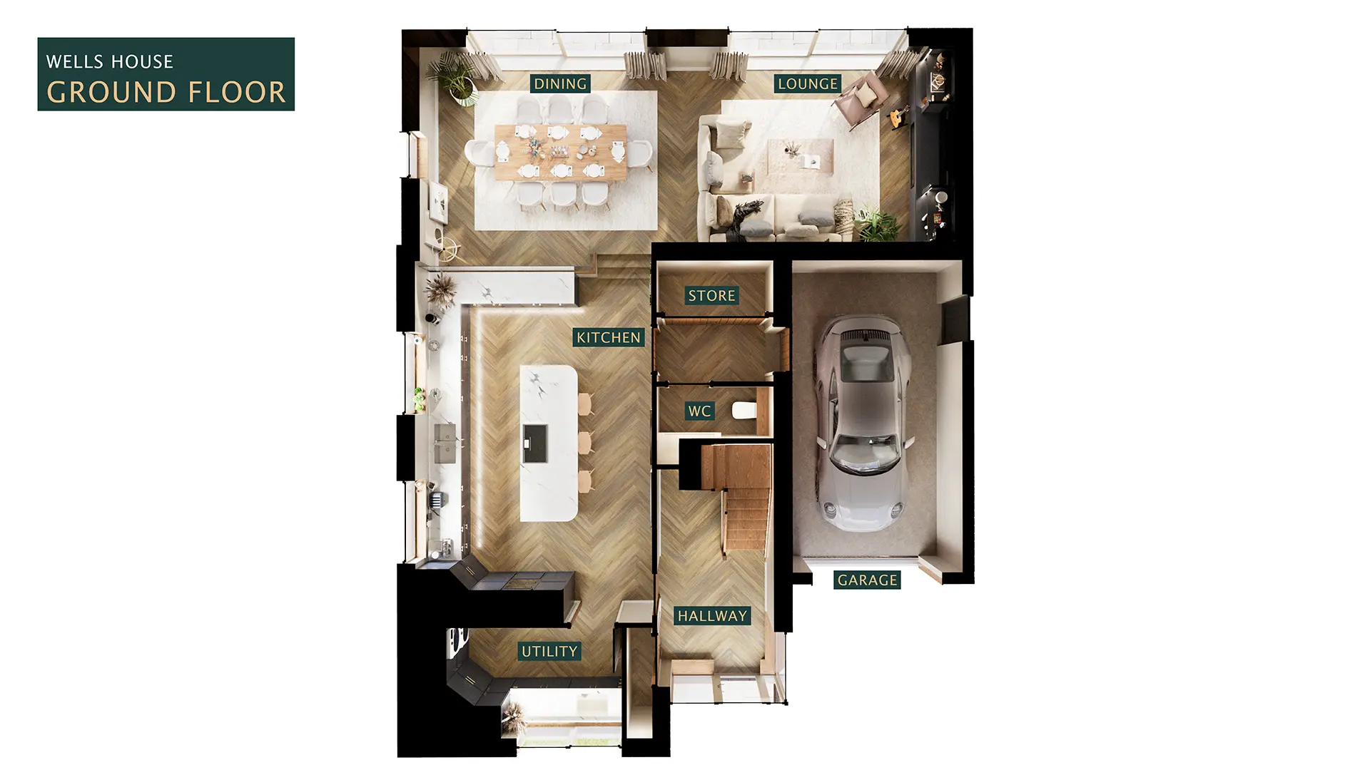 Ground floor 3D plan of Wells House