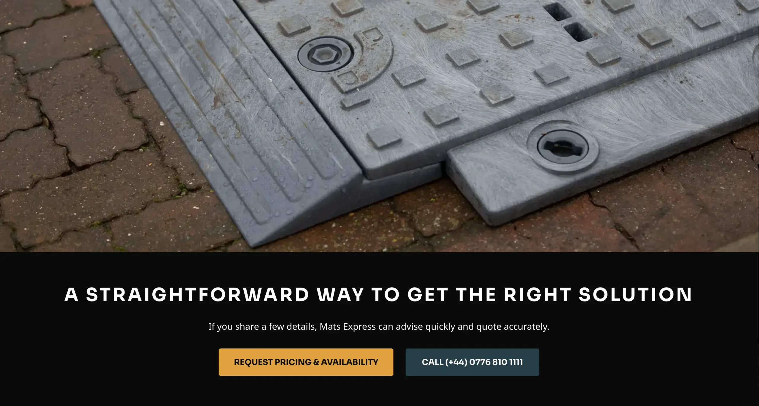 Screenshot of the Mats Express 'call to action' banner featuring a ground protection mat.