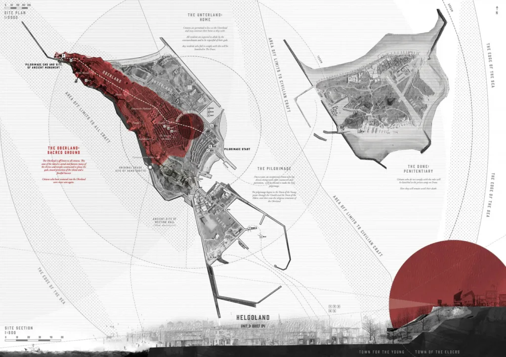 Helgoland island planning map with a laarge area highlighted in red.